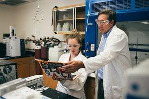 Chemistry and Biochemistry Providence College Laboratory, Lab, Students and Professor Dr. John 'Jack' Breen III, Ph.D, Brianna Abbott '17