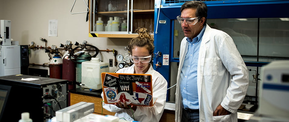 Chemistry and Biochemistry Providence College Laboratory, Lab, Students and Professor Dr. John 'Jack' Breen III, Ph.D, Brianna Abbott '17