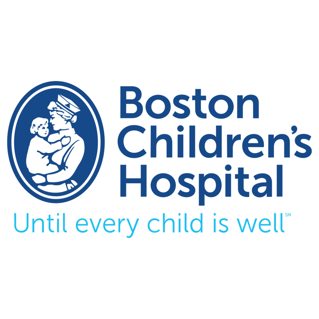 Boston Children's Hospital logo. Woman holding a child.