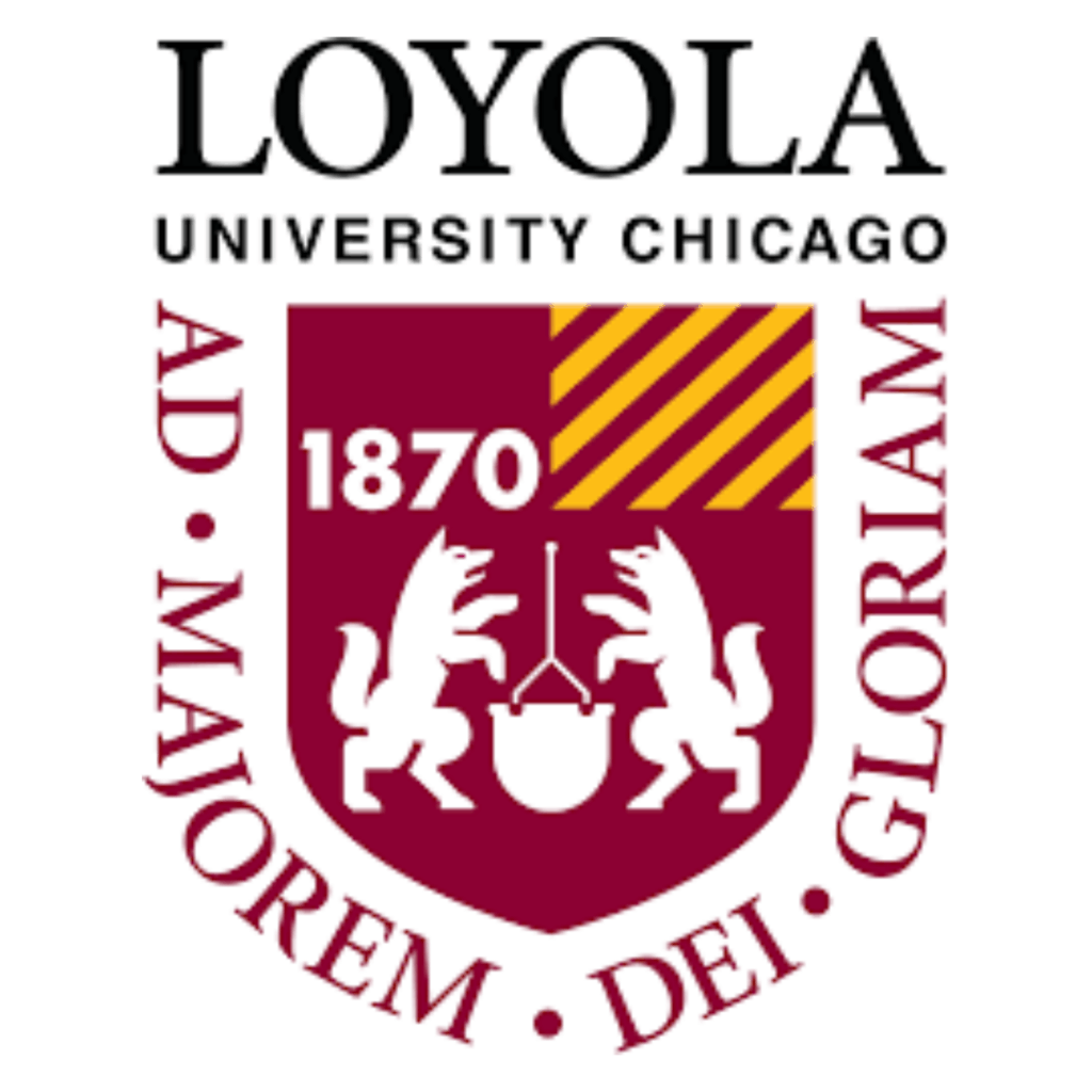 Loyola University Chicago logo and seal. Red shield.