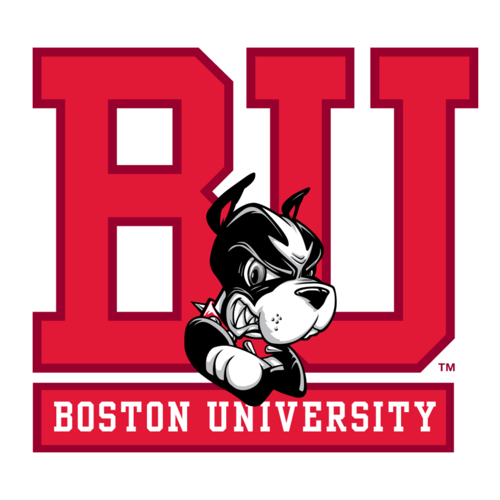 Boston University Logo. Red BU and Boston Terrier.