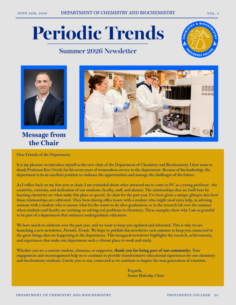 First page of the department's newsletter. 